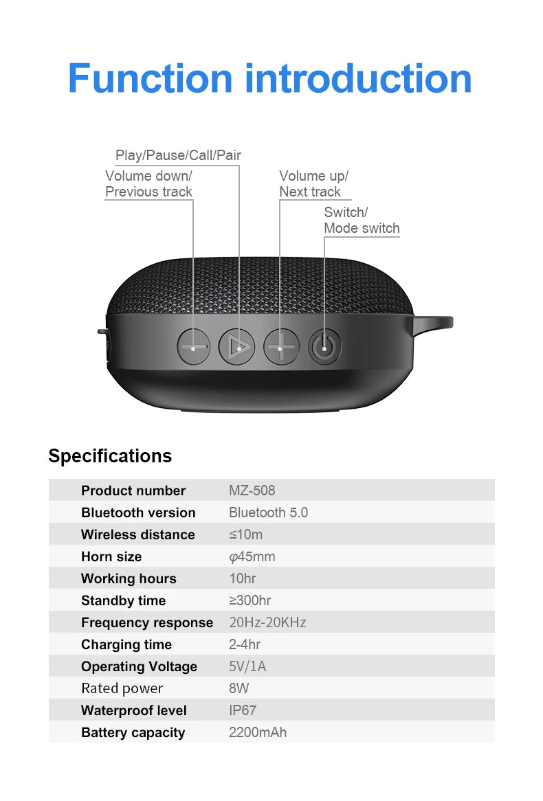 Portable Bluetooth Speaker - Wireless Waterproof Outdoor Music Sound Box With Handsfree Mic - ZOOMNSTORE