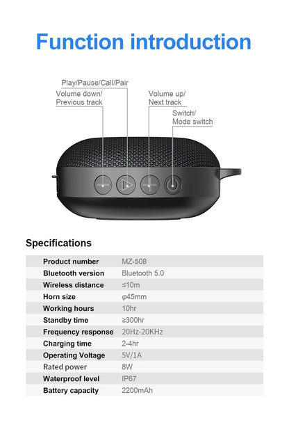 Portable Bluetooth Speaker - Wireless Waterproof Outdoor Music Sound Box With Handsfree Mic - ZOOMNSTORE