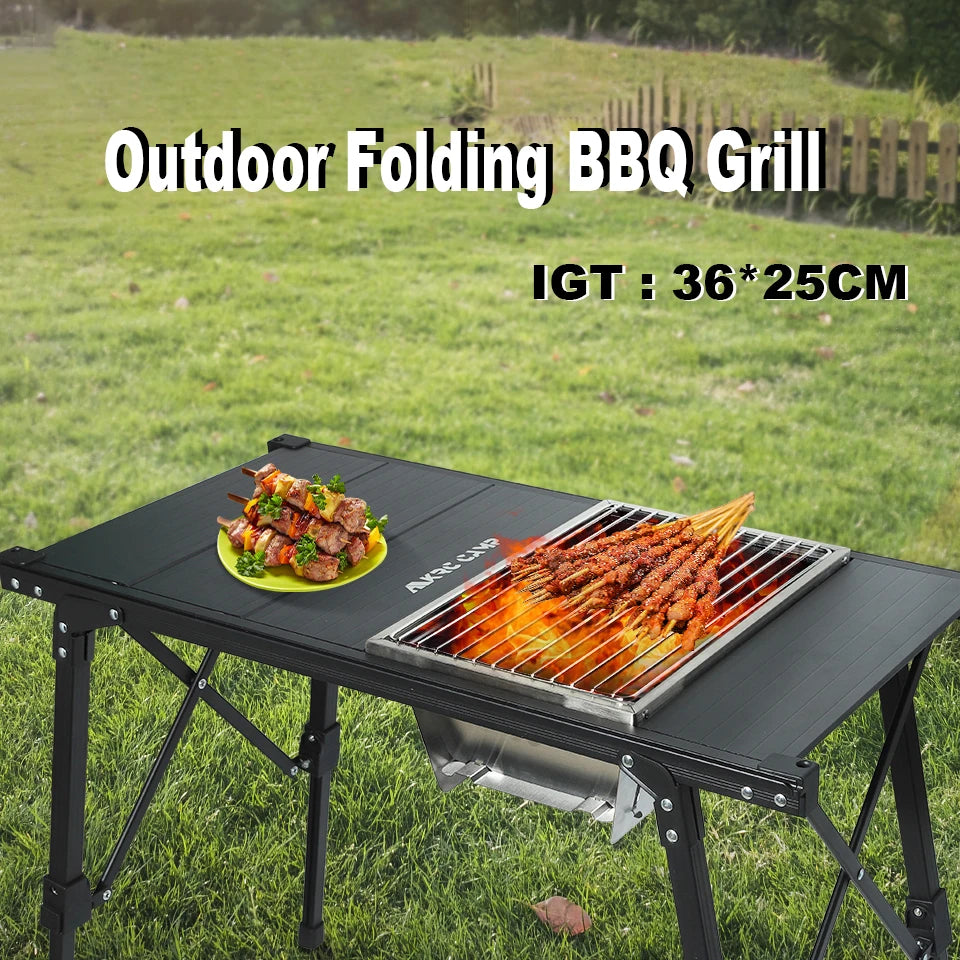 Portable Camping Grill Stainless Steel Outdoor Barbecue Grill - Folding Firewood Stove - ZOOMNSTORE