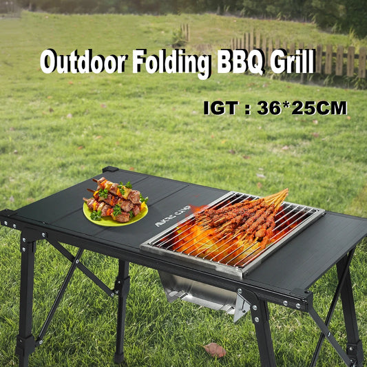 Portable Camping Grill Stainless Steel Outdoor Barbecue Grill - Folding Firewood Stove - ZOOMNSTORE