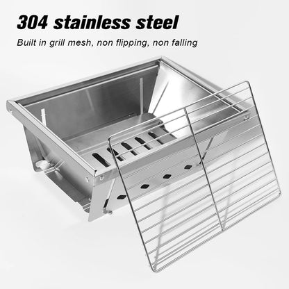 Portable Camping Grill Stainless Steel Outdoor Barbecue Grill - Folding Firewood Stove - ZOOMNSTORE