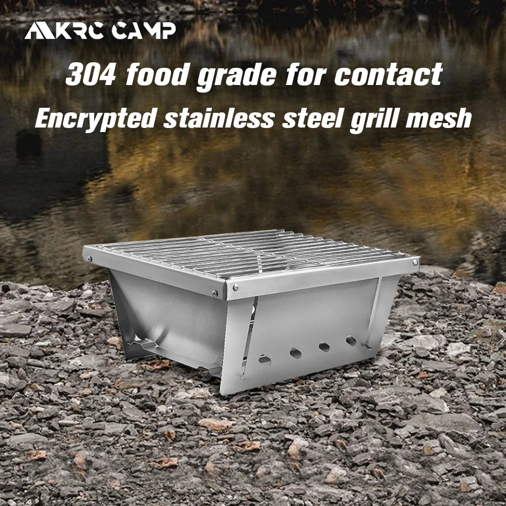 Portable Camping Grill Stainless Steel Outdoor Barbecue Grill - Folding Firewood Stove - ZOOMNSTORE