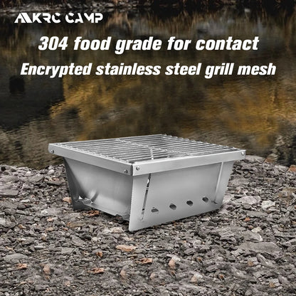 Portable Camping Grill Stainless Steel Outdoor Barbecue Grill - Folding Firewood Stove - ZOOMNSTORE