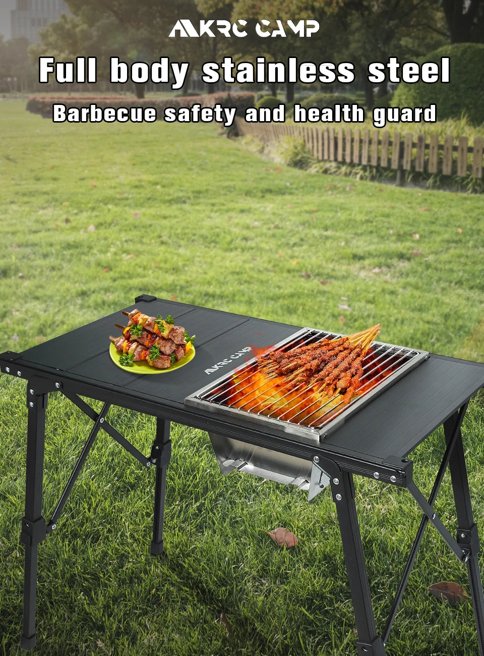 Portable Camping Grill Stainless Steel Outdoor Barbecue Grill - Folding Firewood Stove - ZOOMNSTORE