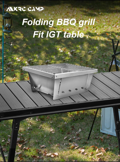 Portable Camping Grill Stainless Steel Outdoor Barbecue Grill - Folding Firewood Stove - ZOOMNSTORE