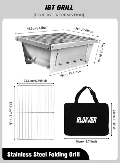 Portable Camping Grill Stainless Steel Outdoor Barbecue Grill - Folding Firewood Stove - ZOOMNSTORE