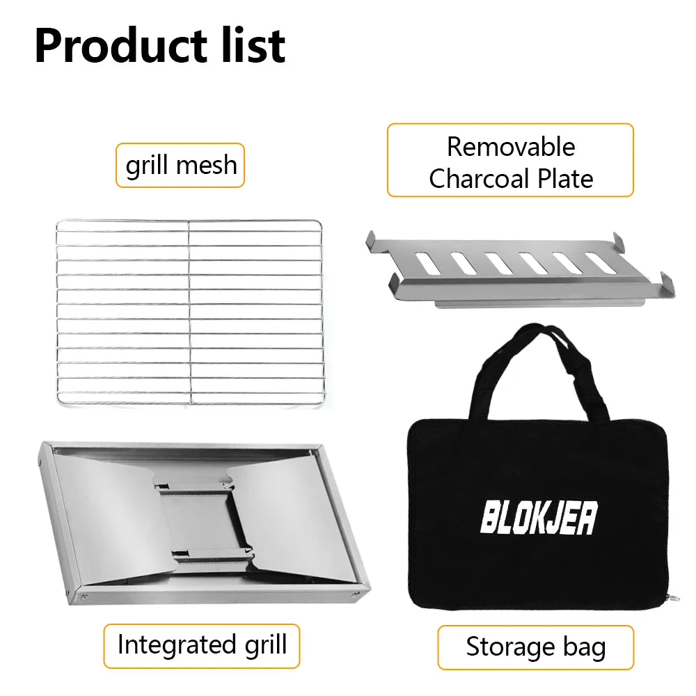 Portable Camping Grill Stainless Steel Outdoor Barbecue Grill - Folding Firewood Stove - ZOOMNSTORE