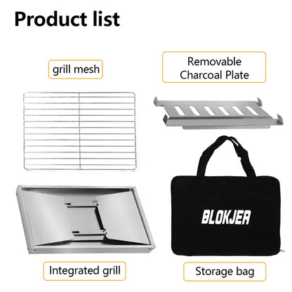 Portable Camping Grill Stainless Steel Outdoor Barbecue Grill - Folding Firewood Stove - ZOOMNSTORE