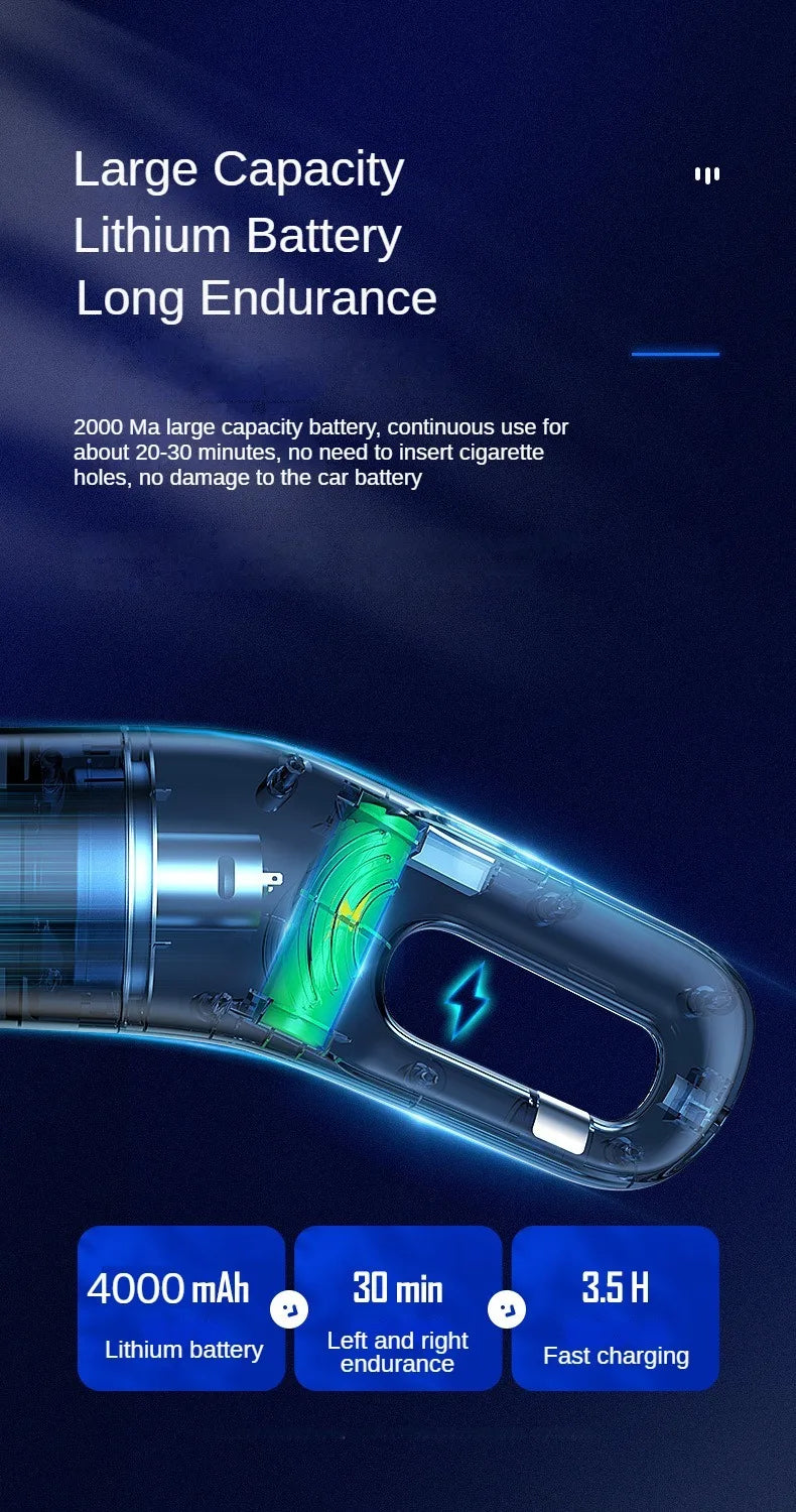 Portable Car Vacuum - Wireless Handheld Cleaning Machine with Powerful Suction - ZOOMNSTORE