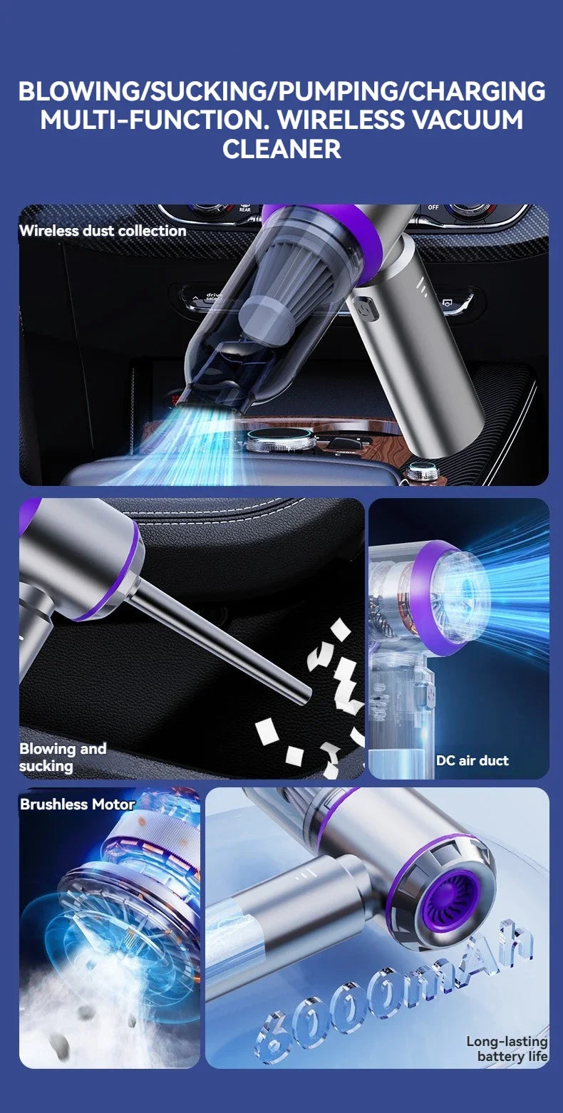 Portable Car Vacuum – Handheld Wireless Cleaner with Brushless Motor & Powerful Suction - ZOOMNSTORE