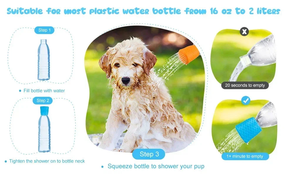 Portable Dog Shower – Outdoor Pet Shower Silicone Head with Bottle Attachment - ZOOMNSTORE