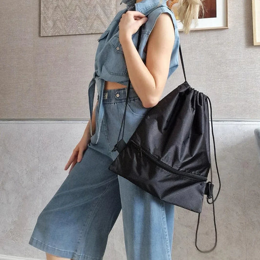 Portable Drawstring Backpack – Foldable Lightweight Bag for Travel & Gym - ZOOMNSTORE