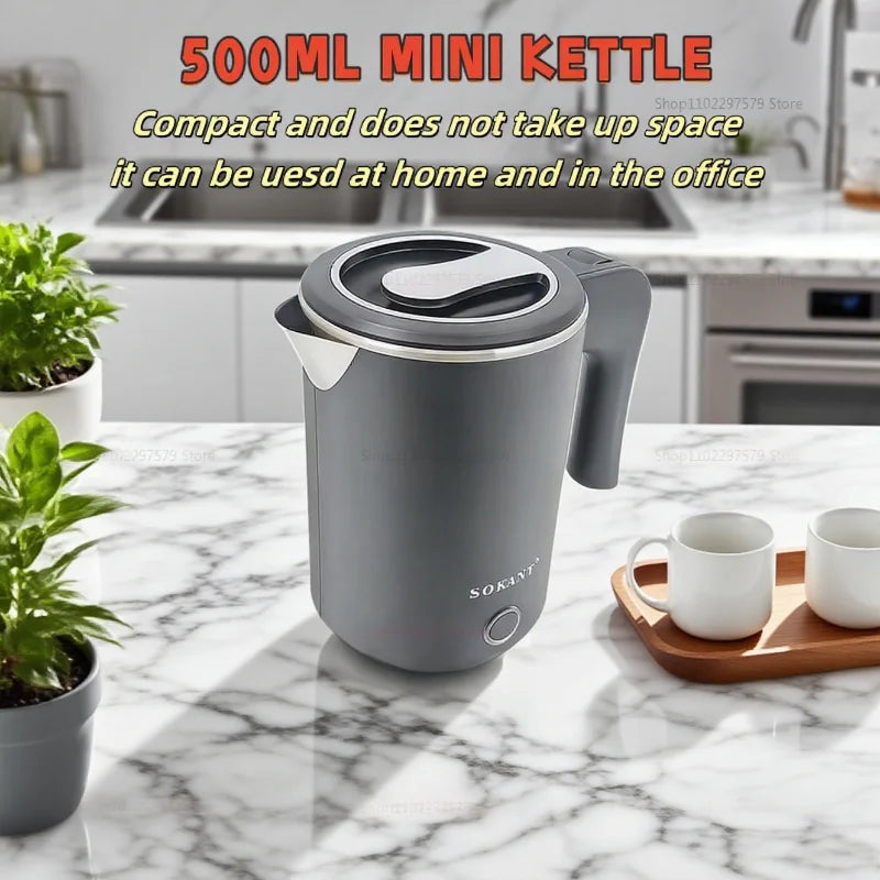 Portable Electric Kettle - 500ML Stainless Steel Travel Water Boiler With Auto Shut Off Safety - ZOOMNSTORE