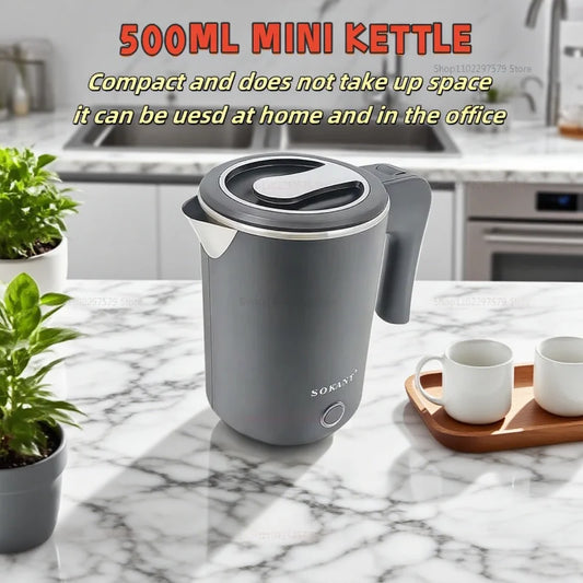 Portable Electric Kettle - 500ML Stainless Steel Travel Water Boiler With Auto Shut Off Safety - ZOOMNSTORE
