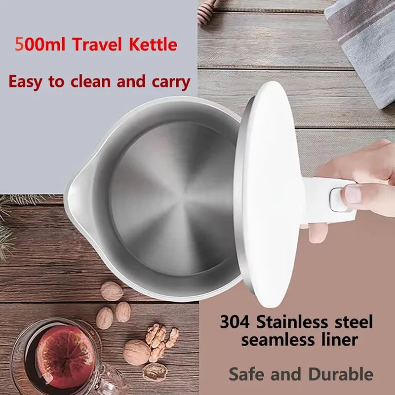 Portable Electric Kettle - 500ML Stainless Steel Travel Water Boiler With Auto Shut Off Safety - ZOOMNSTORE