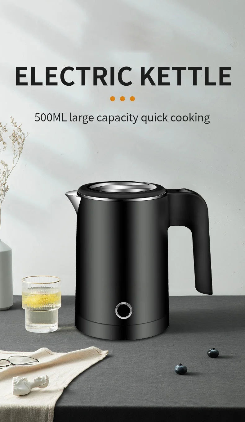 Portable Electric Kettle - 500ML Stainless Steel Travel Water Boiler With Auto Shut Off Safety - ZOOMNSTORE