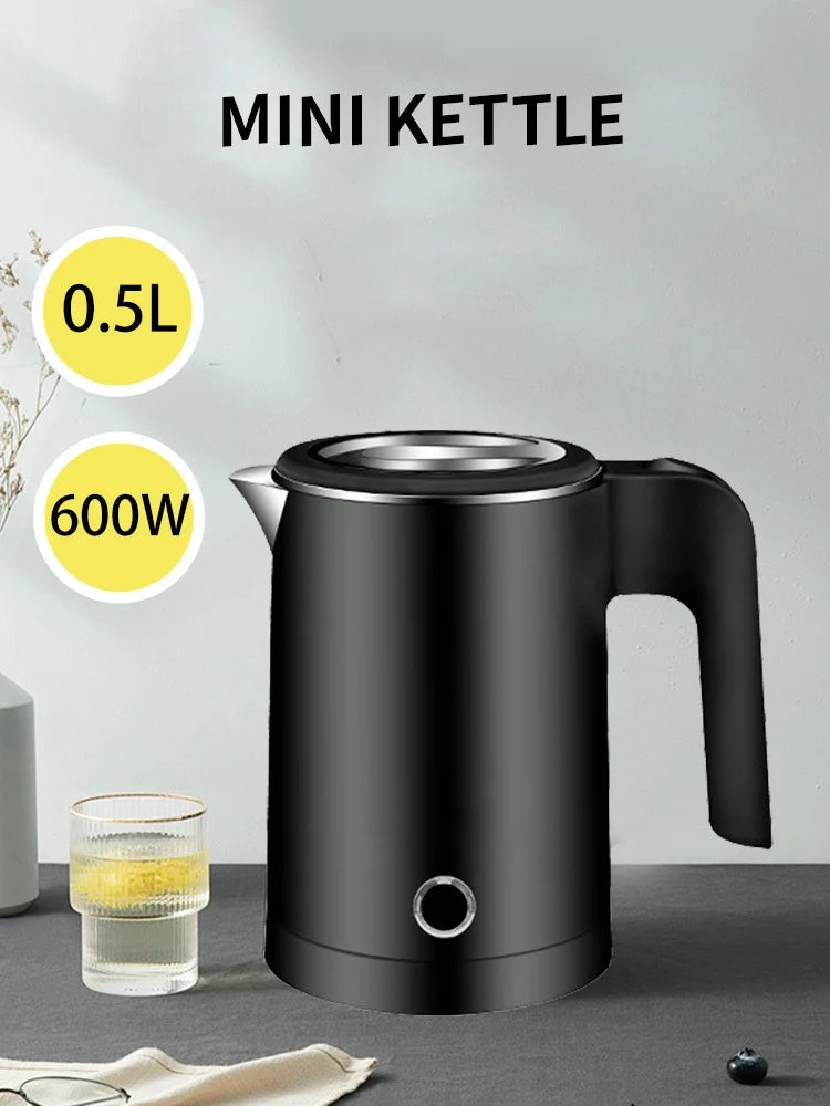 Portable Electric Kettle - 500ML Stainless Steel Travel Water Boiler With Auto Shut Off Safety - ZOOMNSTORE