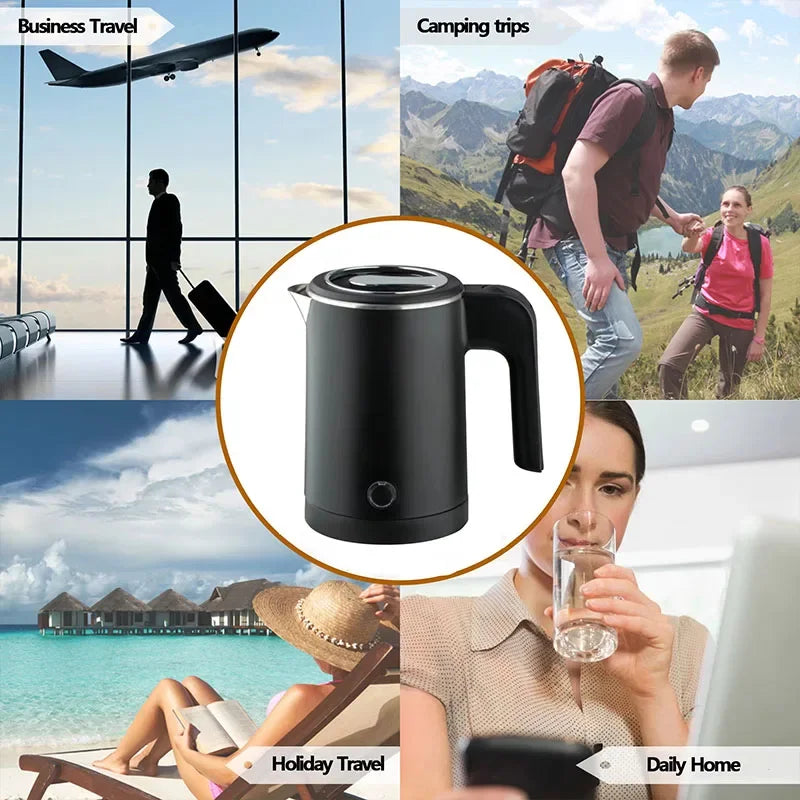 Portable Electric Kettle - 500ML Stainless Steel Travel Water Boiler With Auto Shut Off Safety - ZOOMNSTORE