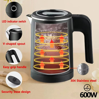 Portable Electric Kettle - 500ML Stainless Steel Travel Water Boiler With Auto Shut Off Safety - ZOOMNSTORE