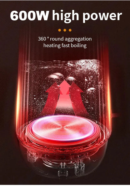 Portable Electric Kettle - 500ML Stainless Steel Travel Water Boiler With Auto Shut Off Safety - ZOOMNSTORE