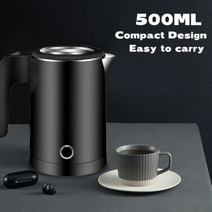 Portable Electric Kettle - 500ML Stainless Steel Travel Water Boiler With Auto Shut Off Safety - ZOOMNSTORE