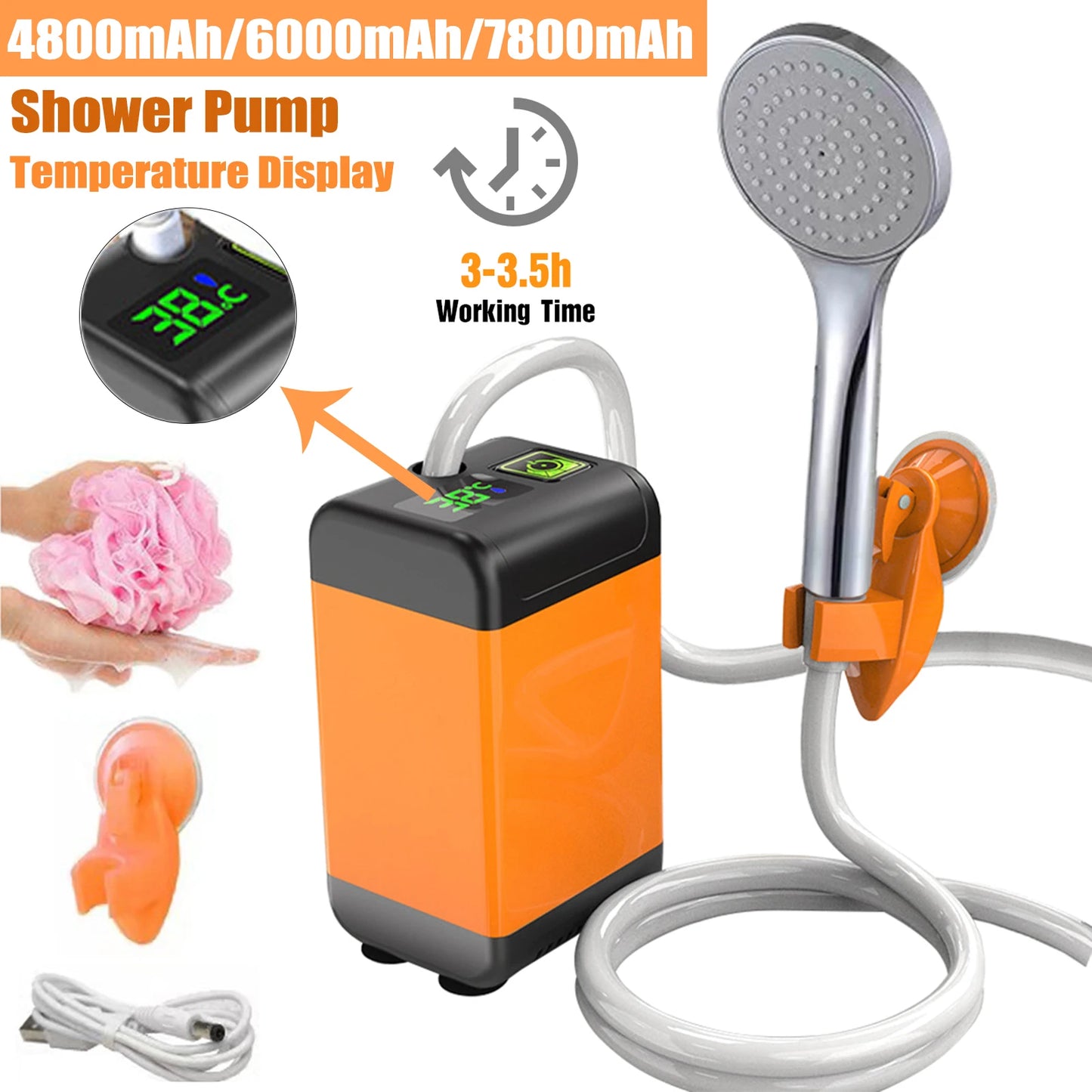Portable Electric Shower - USB Rechargeable Outdoor Shower Pump with Battery Life Indicator - ZOOMNSTORE