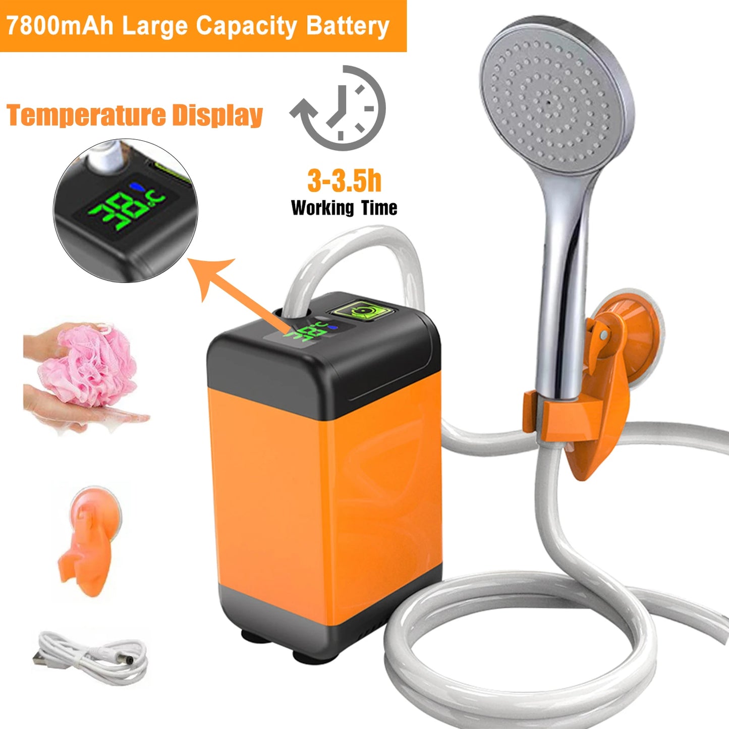 Portable Electric Shower - USB Rechargeable Outdoor Shower Pump with Battery Life Indicator - ZOOMNSTORE