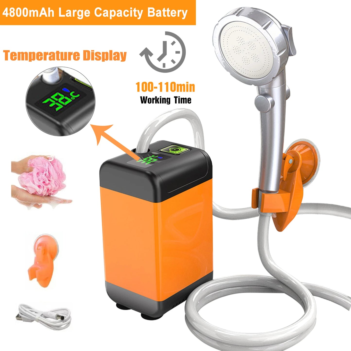 Portable Electric Shower - USB Rechargeable Outdoor Shower Pump with Battery Life Indicator - ZOOMNSTORE