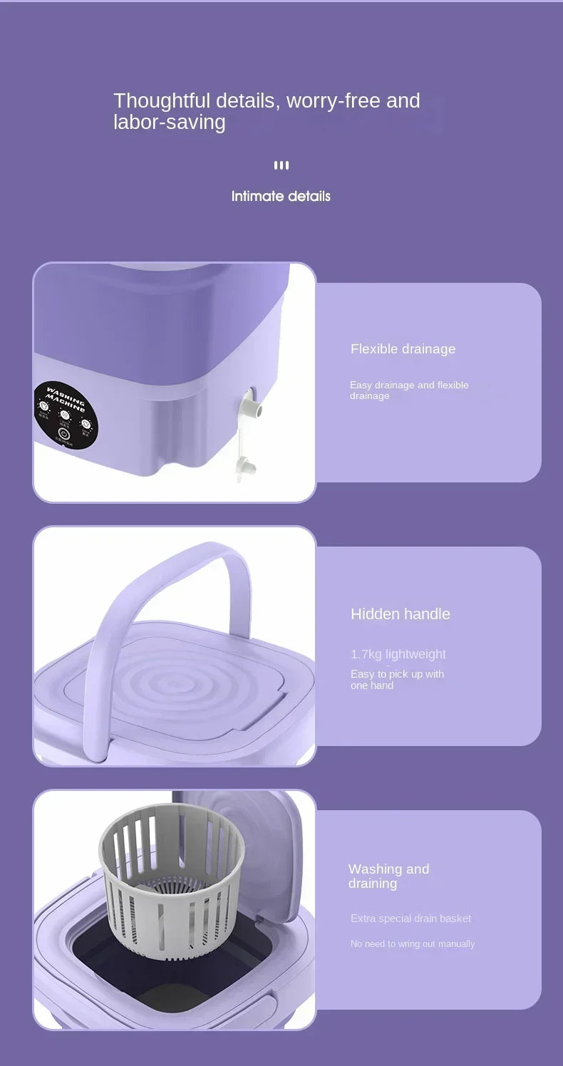Portable Folding Washing Machine - Compact Travel Washer With Foldable Laundry Bucket - ZOOMNSTORE