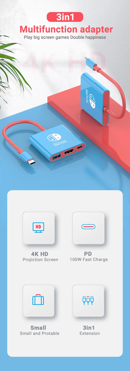 Portable Game Docking Station - Type-C Hub with HDMI Compatible & USB 3.0 Hub - ZOOMNSTORE