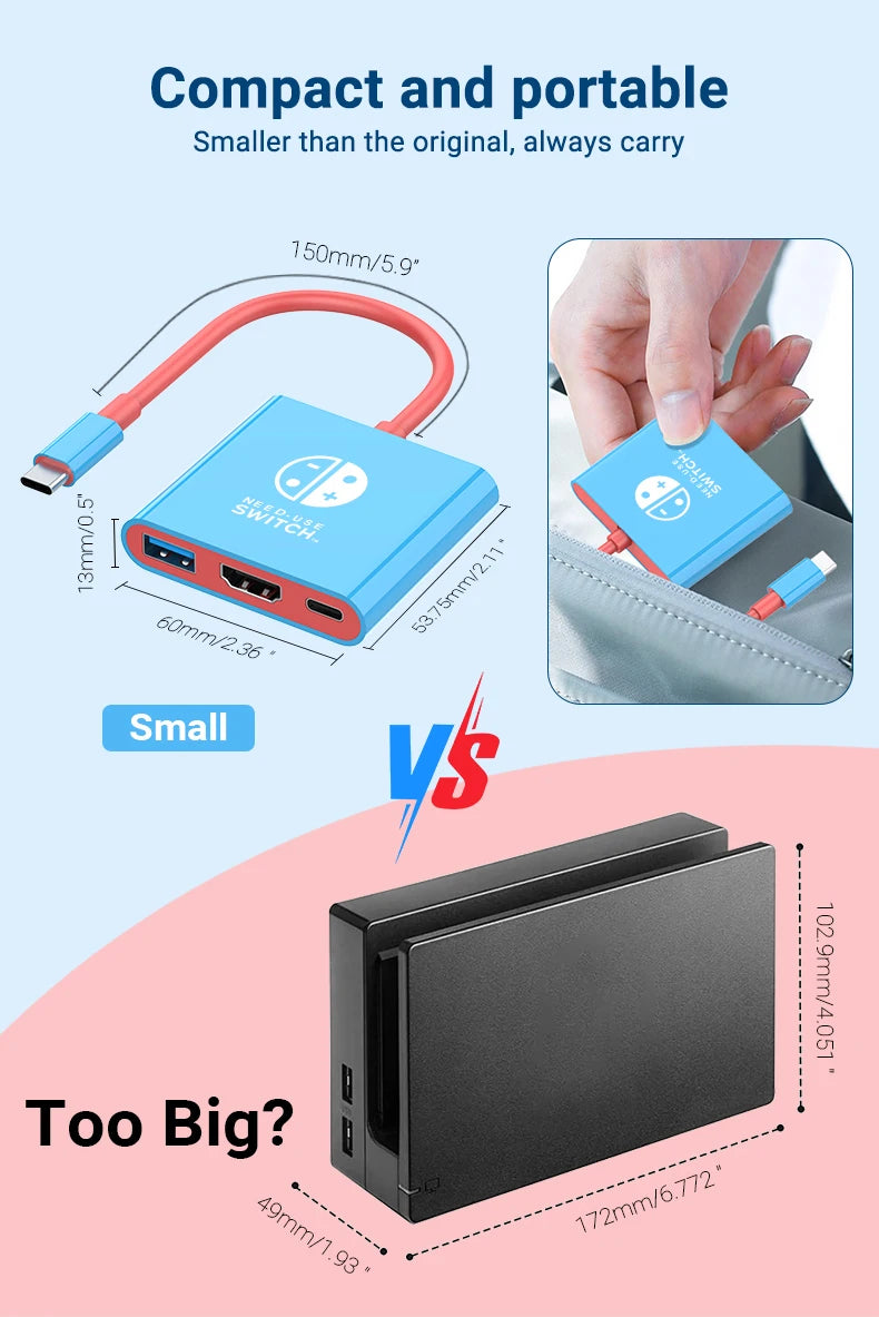 Portable Game Docking Station - Type-C Hub with HDMI Compatible & USB 3.0 Hub - ZOOMNSTORE