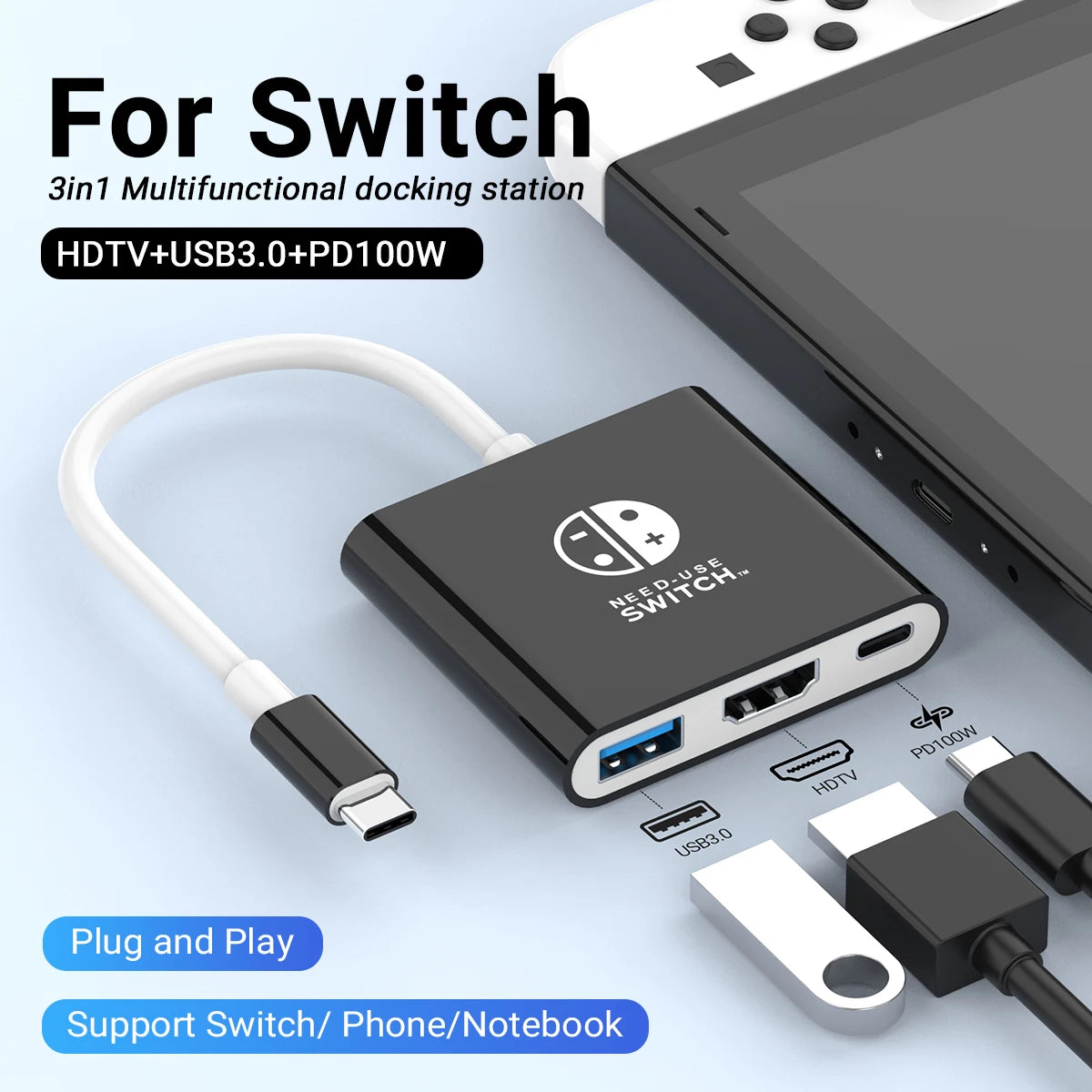 Portable Game Docking Station - Type-C Hub with HDMI Compatible & USB 3.0 Hub - ZOOMNSTORE