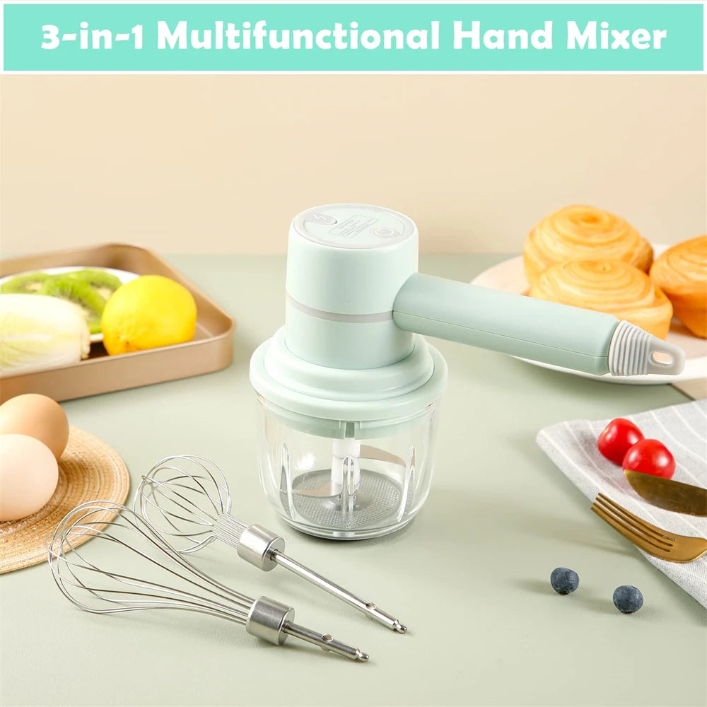 Portable Hand Mixer - 3-in-1 Electric Food Processor With Stainless Steel Blades - ZOOMNSTORE