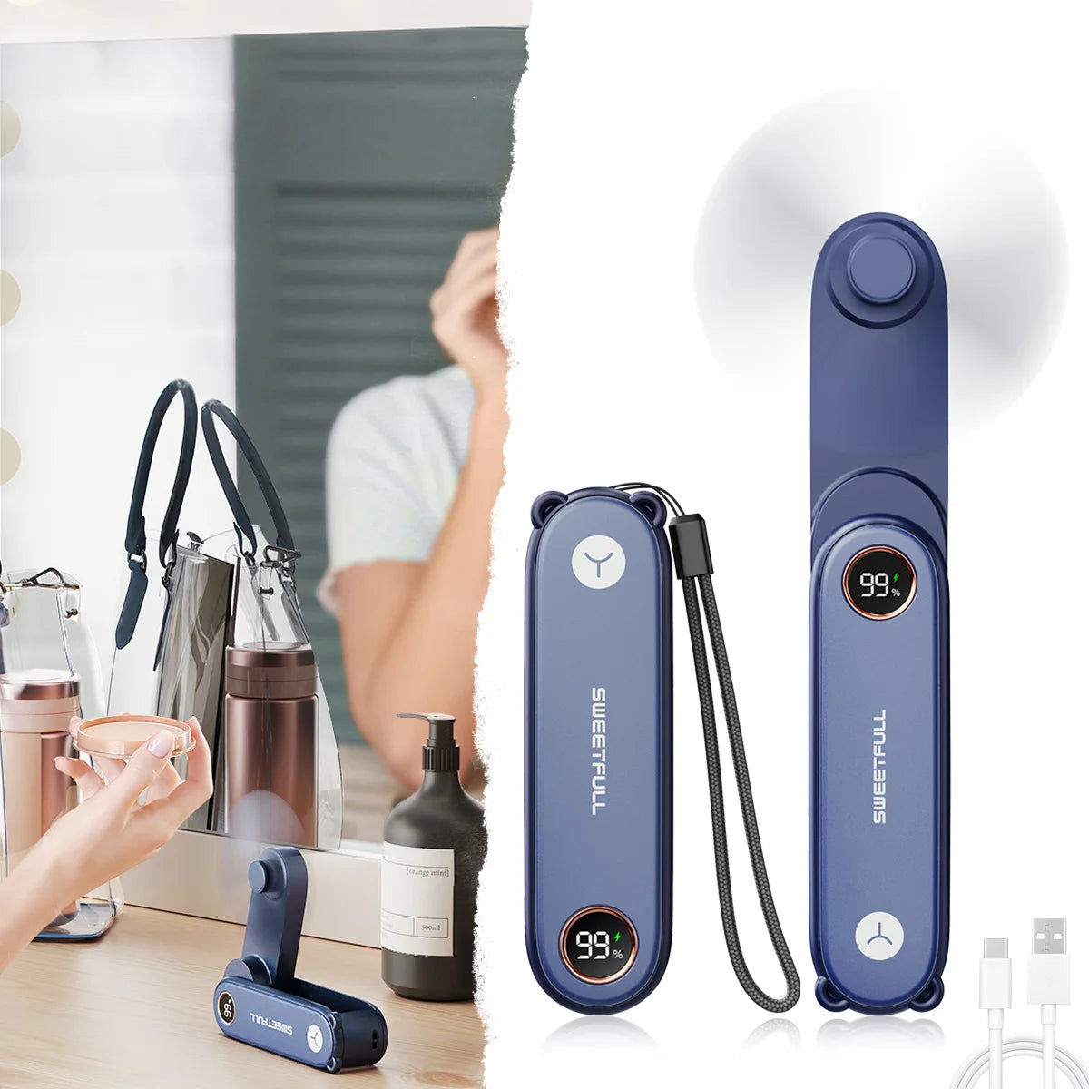 Portable Handheld Small Fan 2-speed Wind 1500mah Battery Capacity Mini USB Rechargeable Foldable Fan Suitable For Outdoor Use - ZOOMNSTORE