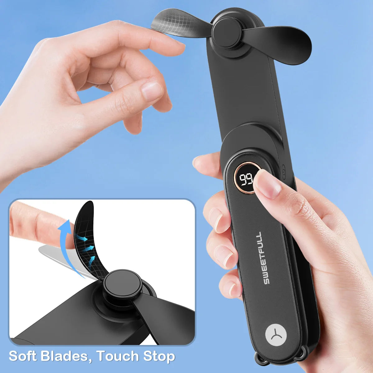 Portable Handheld Small Fan 2-speed Wind 1500mah Battery Capacity Mini USB Rechargeable Foldable Fan Suitable For Outdoor Use - ZOOMNSTORE