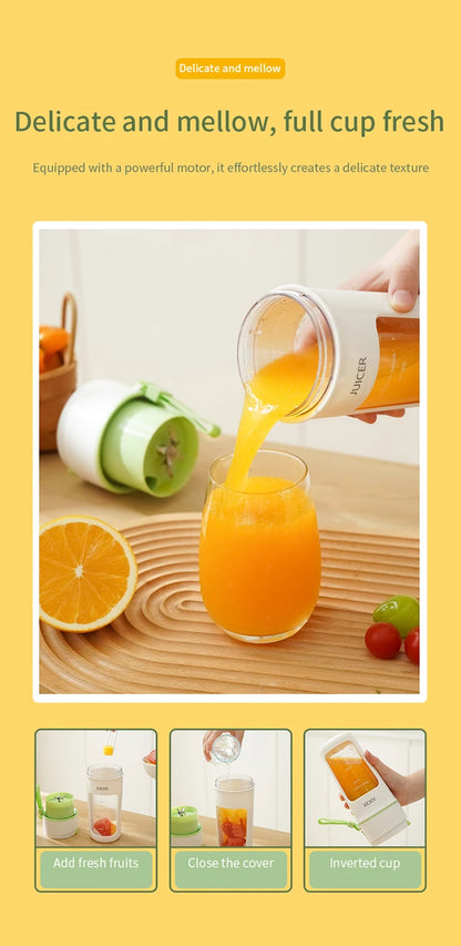 Portable Mini Electric Juicer - Multifunction Fruit Blender with 6 Blades Smoothie Maker 1200mAh - ZOOMNSTORE