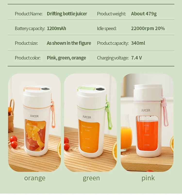 Portable Mini Electric Juicer - Multifunction Fruit Blender with 6 Blades Smoothie Maker 1200mAh - ZOOMNSTORE