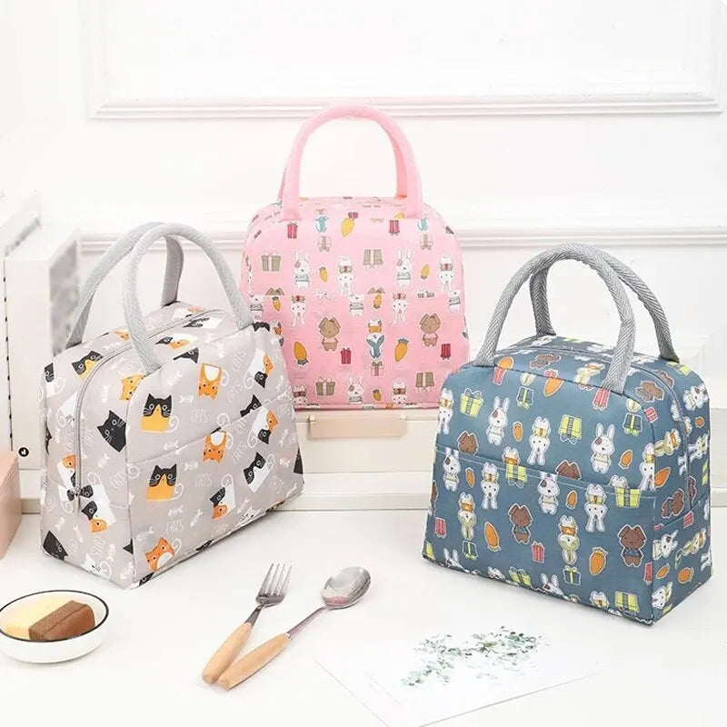 Cute Animal Pattern Insulated Lunch Tote Bag - Portable Bento Box for Picnics - ZOOMNSTORE