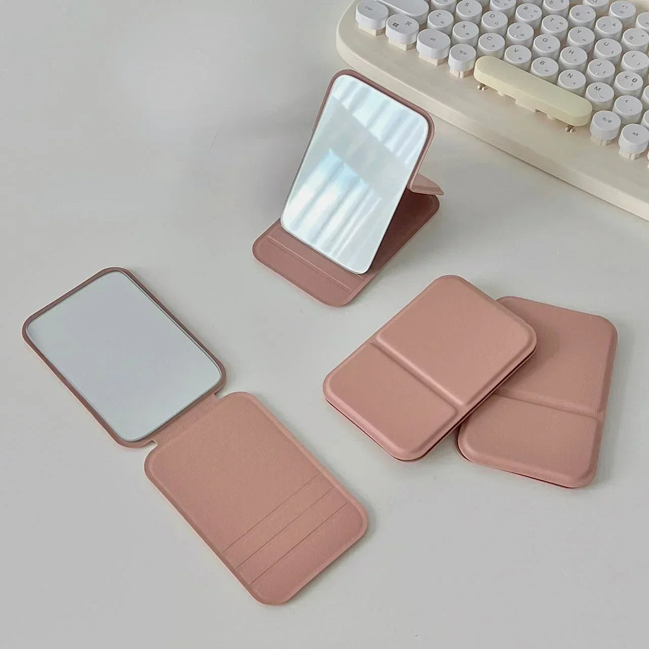 Portable Makeup Mirror – Folding PU Leather Compact Pocket Mirror for Travel - ZOOMNSTORE