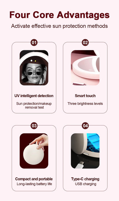Portable Makeup Mirror - Mini LED Lighted Compact Travel Mirror with UV Detection - ZOOMNSTORE