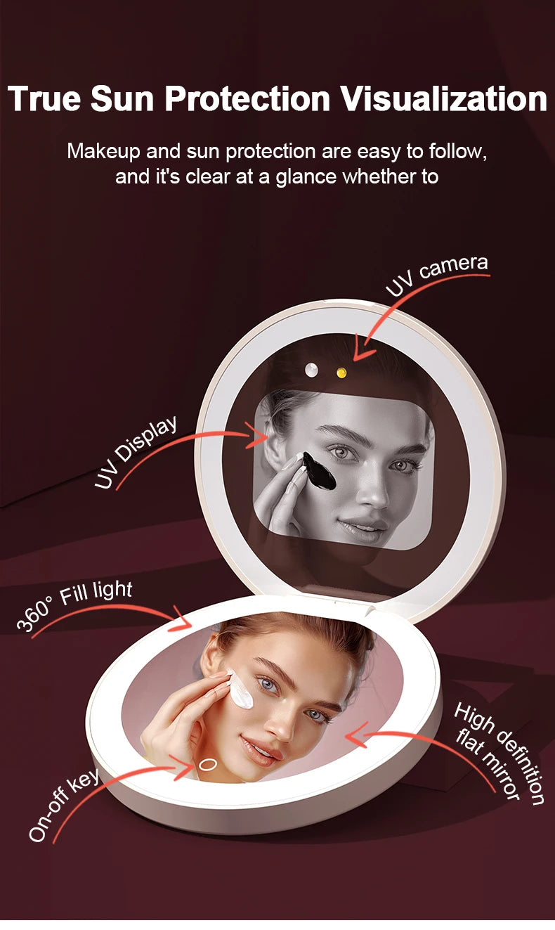 Portable Makeup Mirror - Mini LED Lighted Compact Travel Mirror with UV Detection - ZOOMNSTORE