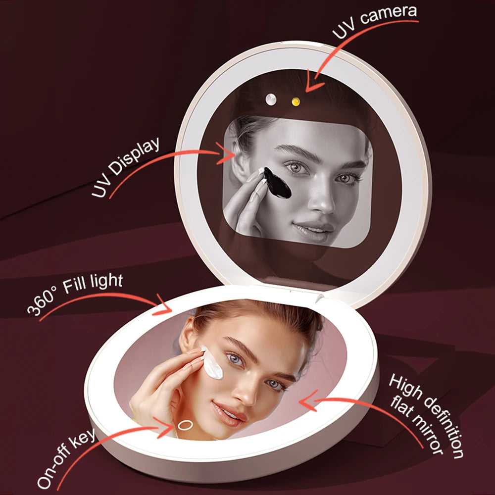 Portable Makeup Mirror - Mini LED Lighted Compact Travel Mirror with UV Detection - ZOOMNSTORE