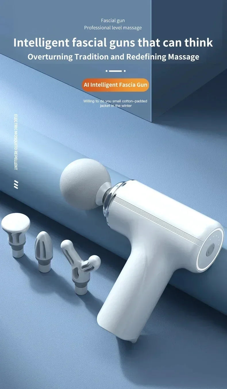 Portable Massage Gun – AI Powered Fascia Massage Gun With 4 Replaceable Heads & LED Light - ZOOMNSTORE