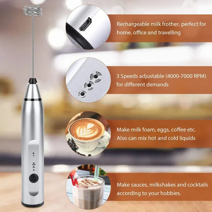 Portable Milk Frother - Electric Handheld USB Mini Coffee Whisk Mixer - ZOOMNSTORE