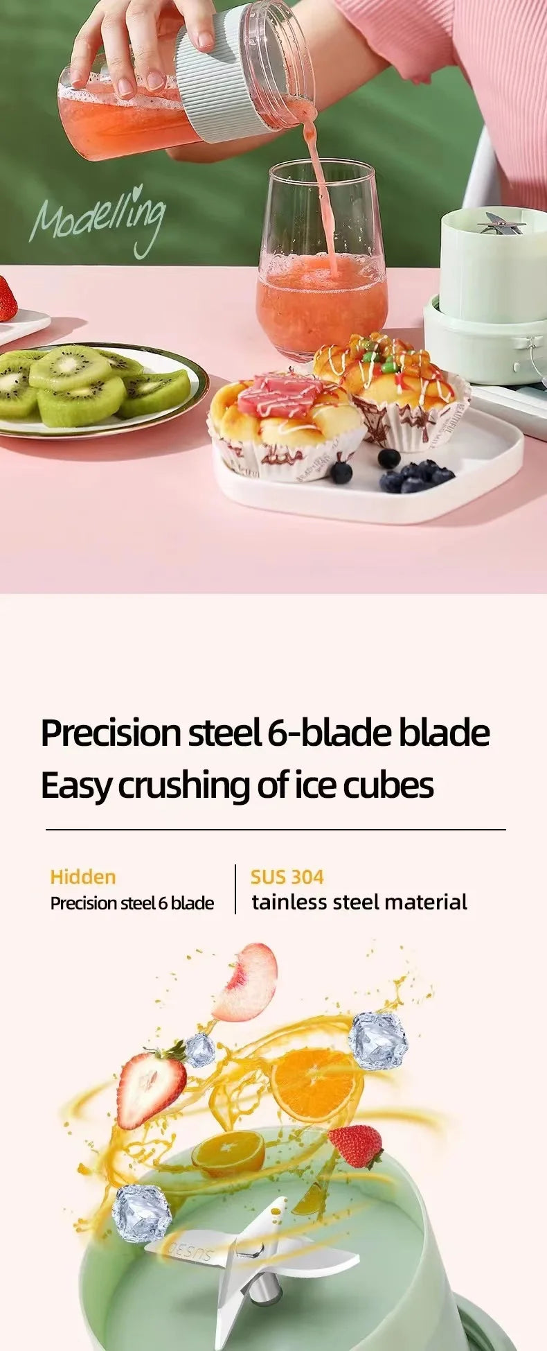 Portable Electric Juicer - Mini Wireless Blender for Smoothies and Juice Extraction - ZOOMNSTORE