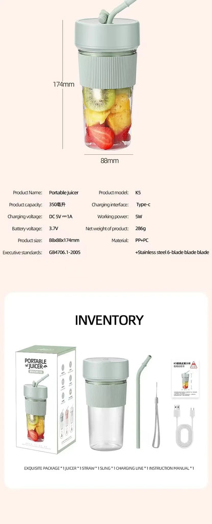 Portable Electric Juicer - Mini Wireless Blender for Smoothies and Juice Extraction - ZOOMNSTORE