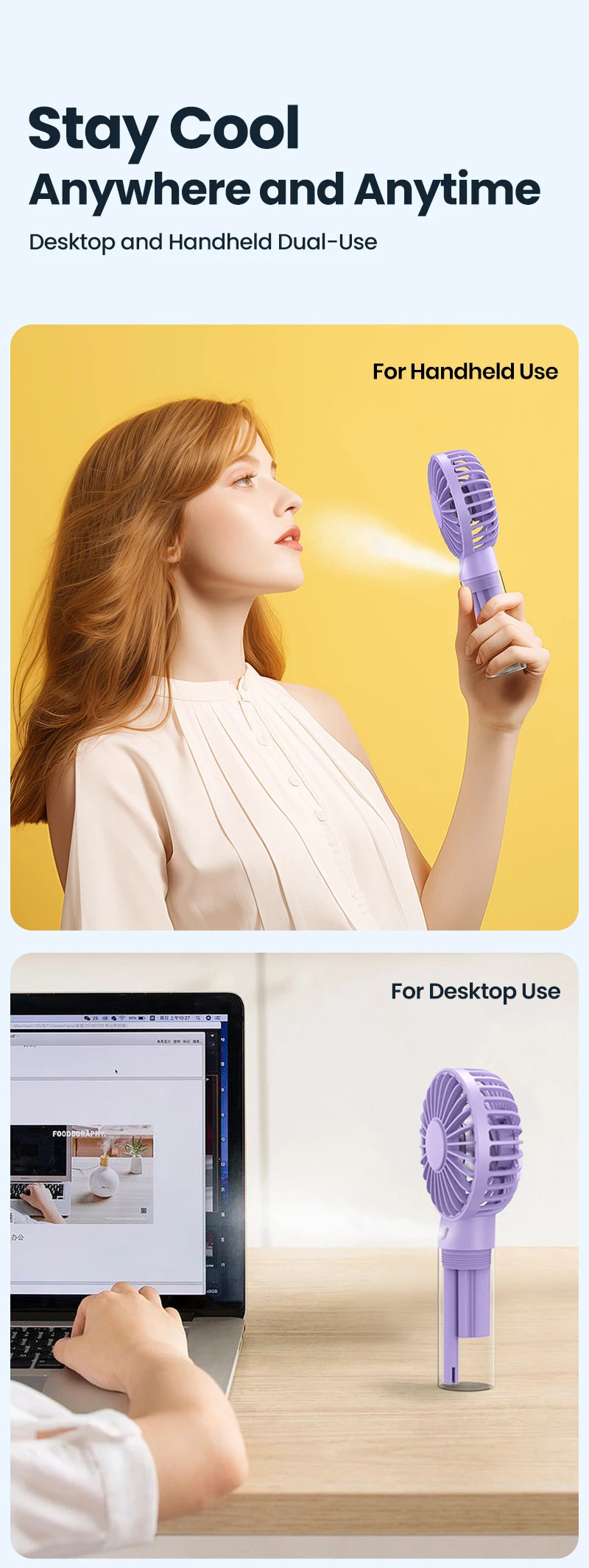 Portable Mini Fan - Rechargeable USB Cooling Fan with Water Mist & Humidifying Function - ZOOMNSTORE