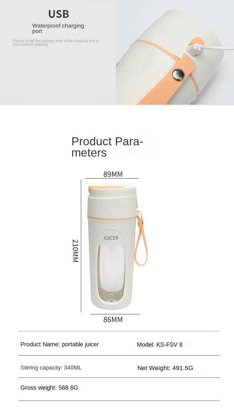 Portable Electric Juicer - Mini Blender for Smoothies and Juice Extraction 8 Blades 3000mAh - ZOOMNSTORE