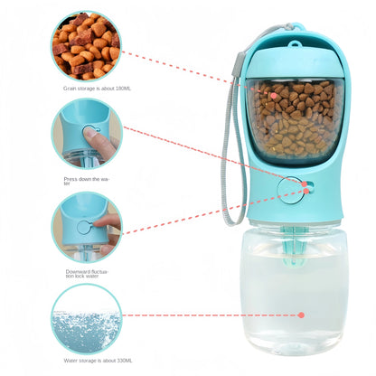 Portable Pet Water Bottle with Food Storage - Dog Cat Travel Feeder Bowl - ZOOMNSTORE