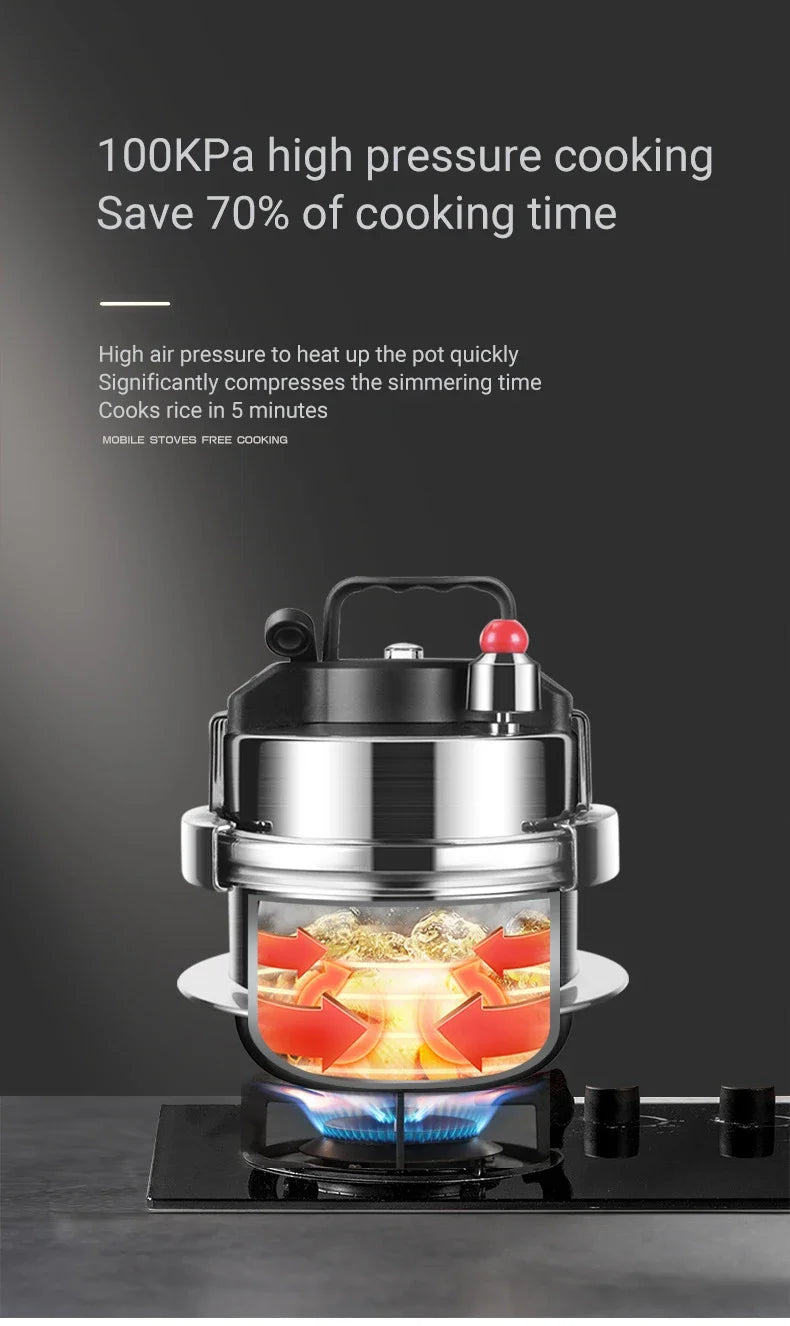 Portable Stainless Steel Pressure Cooker - 08-2L Outdoor Camping Rice Cooker - ZOOMNSTORE